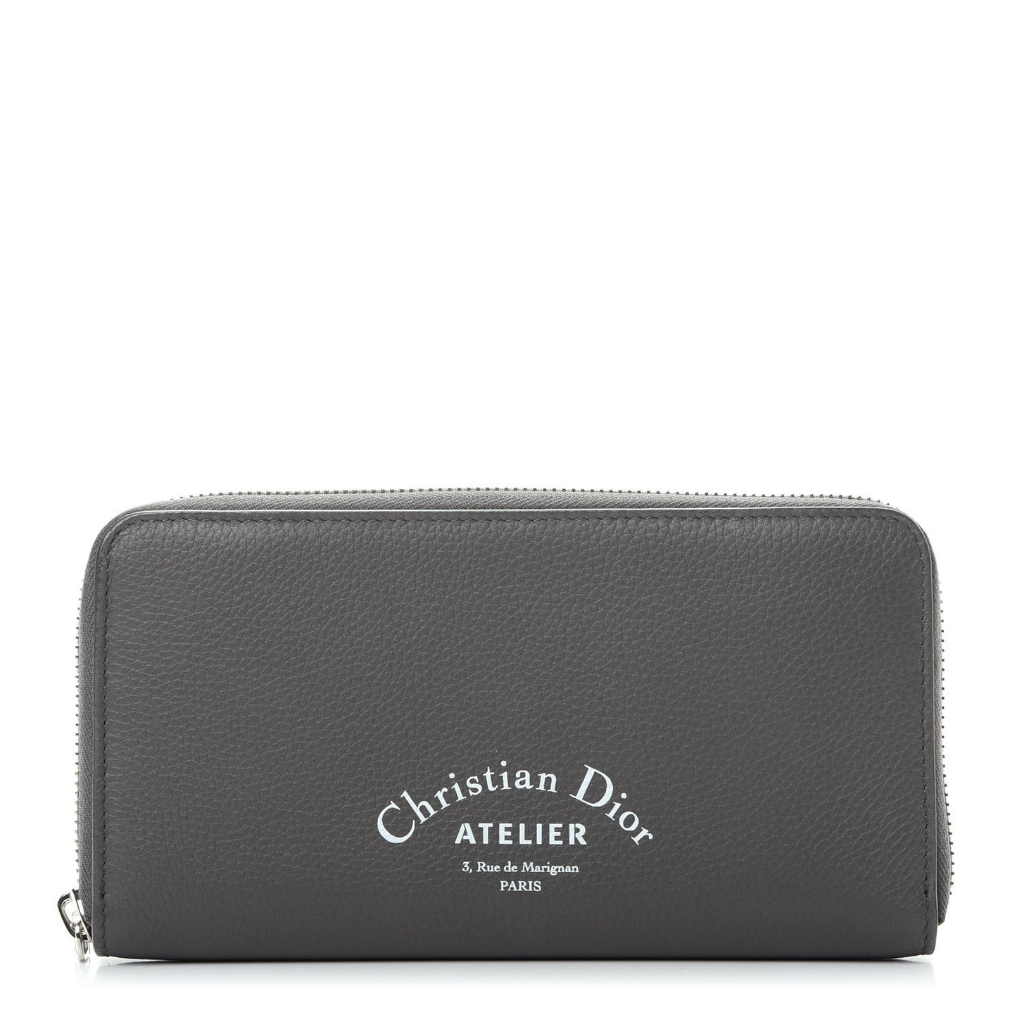 HOMME Grained Calfskin Zipped Wallet Grey