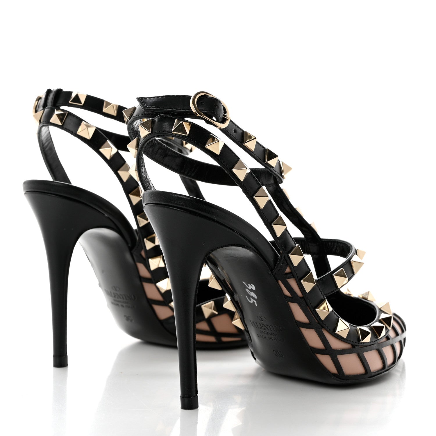 Valentino Garavani Calfskin Nappa Boudoir Rockstud Ankle Strap 100mm Pumps 36 Rose Cannelle Black 4 of 8