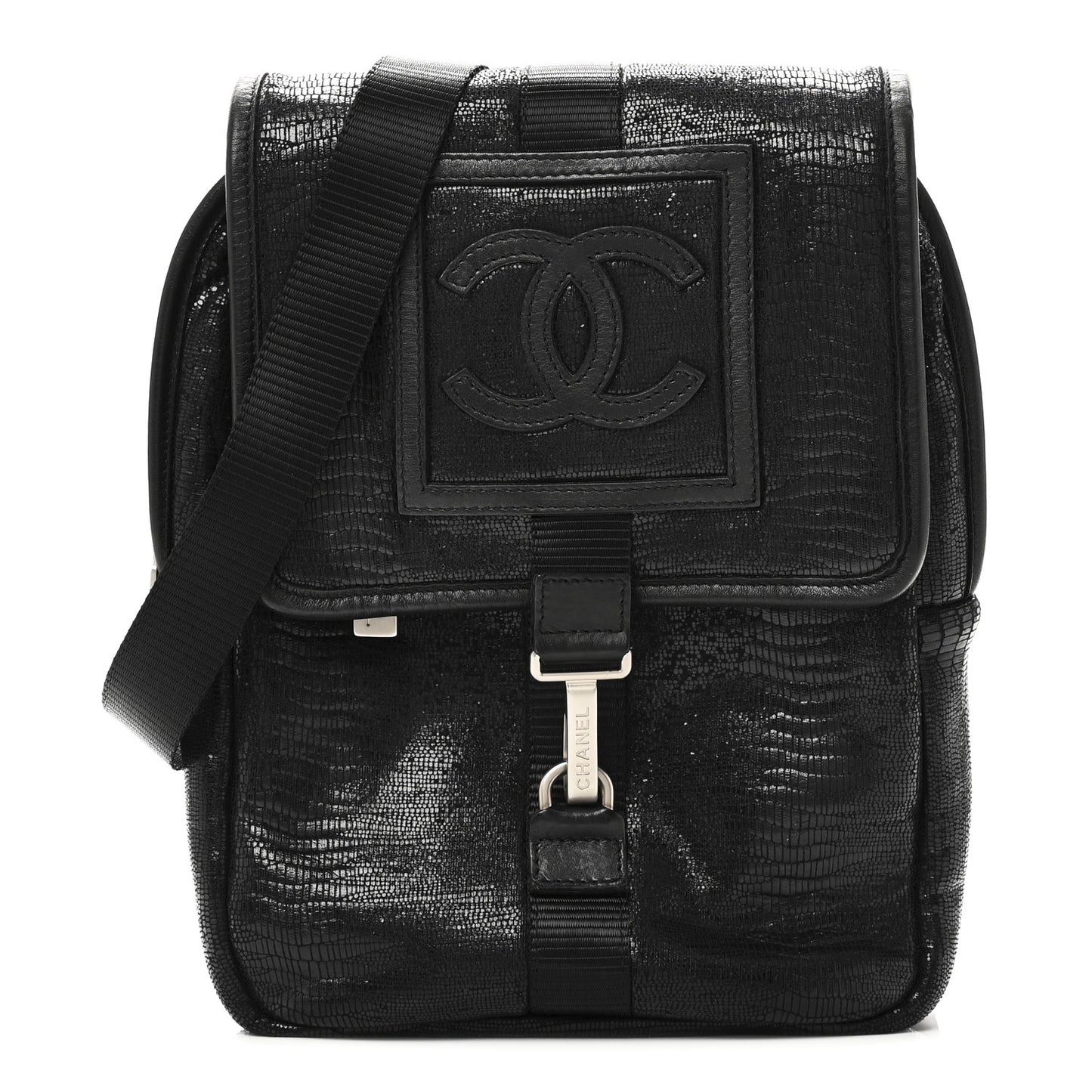 Lizard Printed Jersey CC Sport Crossbody Bag Black