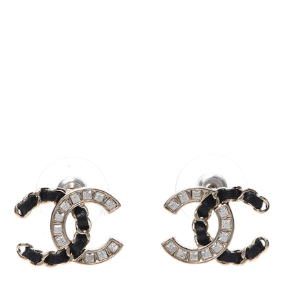 Chanel Crystal Baguette Lambskin Chain CC Vintage Allure Stud Earrings Black Gold 1 of 5