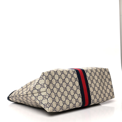 Gucci GG Supreme Monogram Textured Calfskin Web Medium Ophidia Shopping Tote Beige Blue 4 of 10