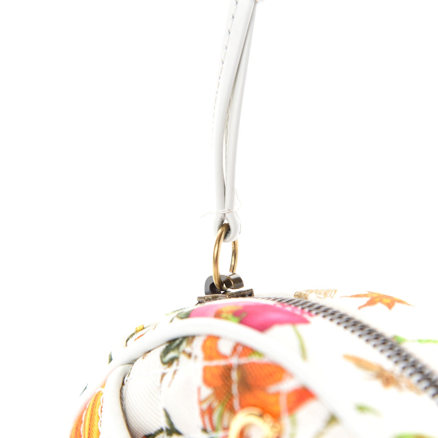 Canvas Flora Floral Trapuntata Mini Zumi Dome Shoulder Bag White