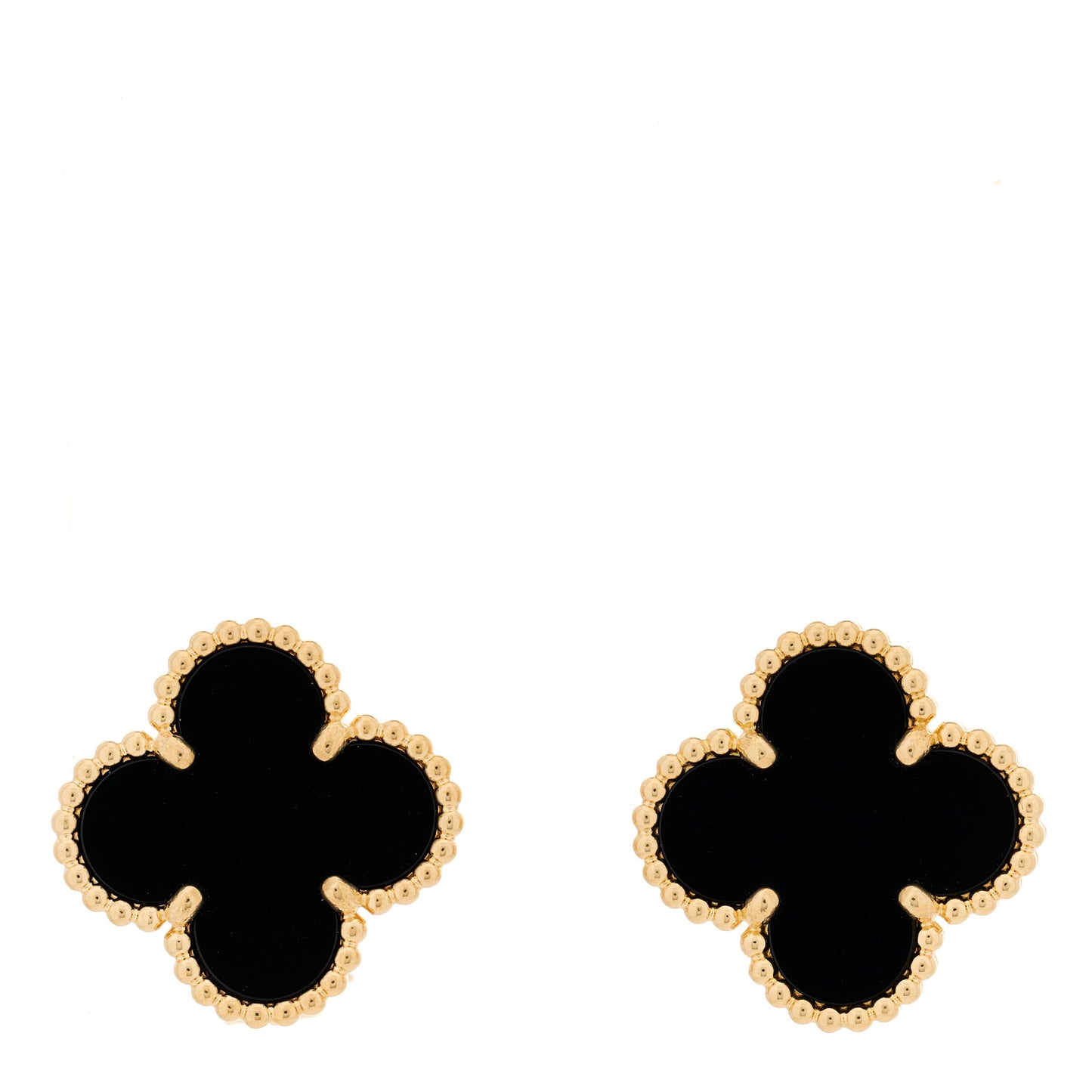 18K Yellow Gold Black Onyx Vintage Alhambra Earrings