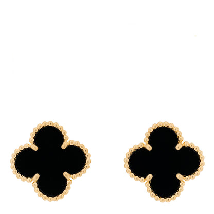Van Cleef & Arpels 18K Yellow Gold Black Onyx Vintage Alhambra Earrings 1 of 3