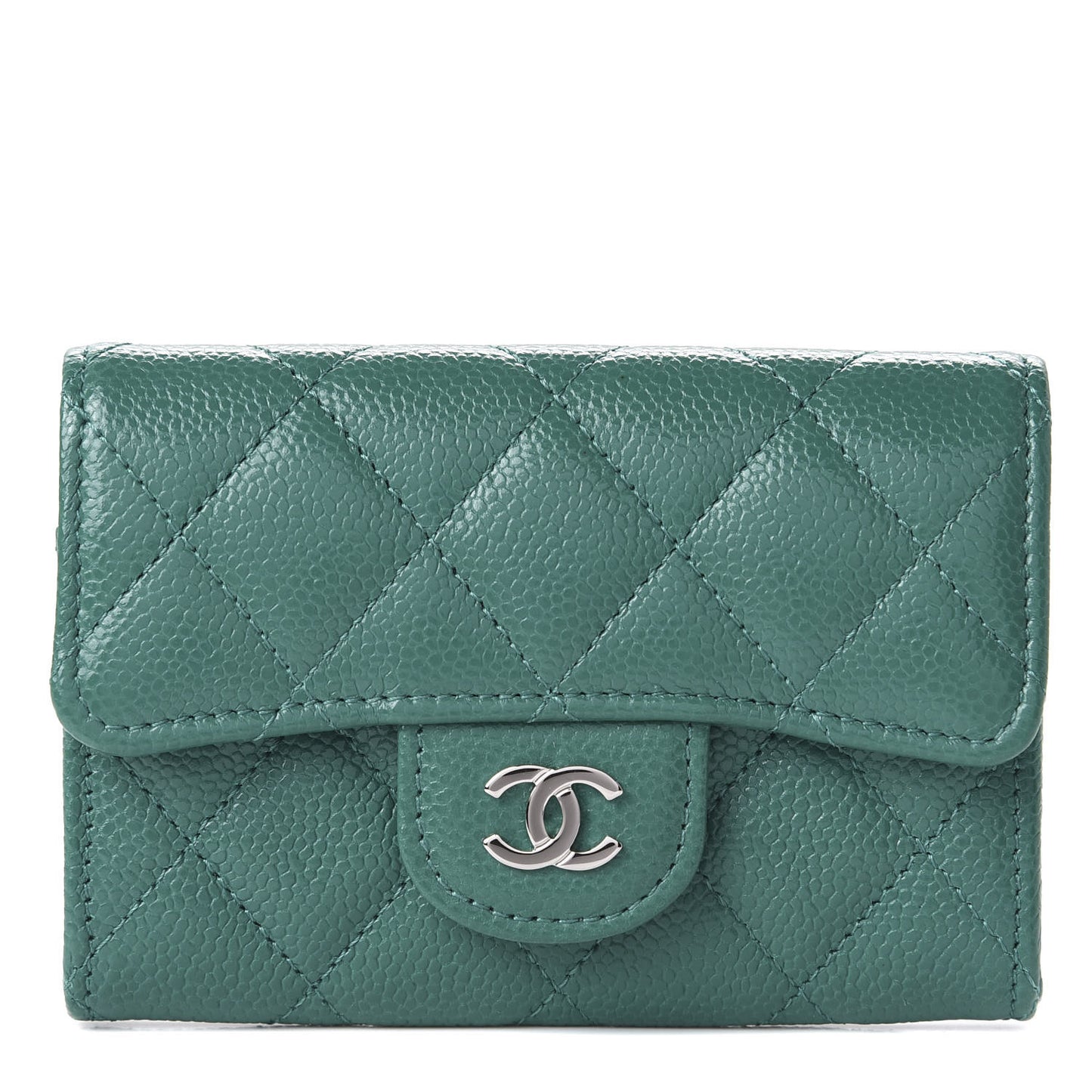 Caviar Quilted Card Holder Wallet Green