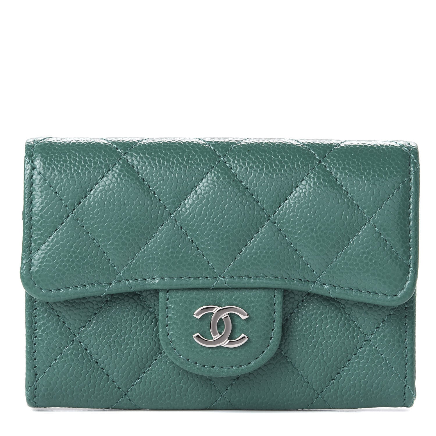 Chanel Caviar Quilted Card Holder Wallet Green 1 of 10