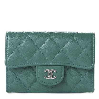 Chanel Caviar Quilted Card Holder Wallet Green 1 of 10