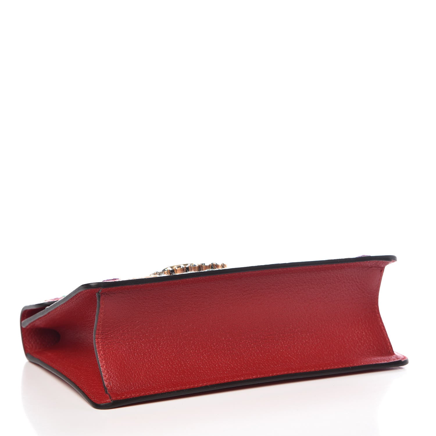 Gucci Textured Calfskin Embroidered Small Shoulder Bag Hibiscus Red Multicolor 4 of 10