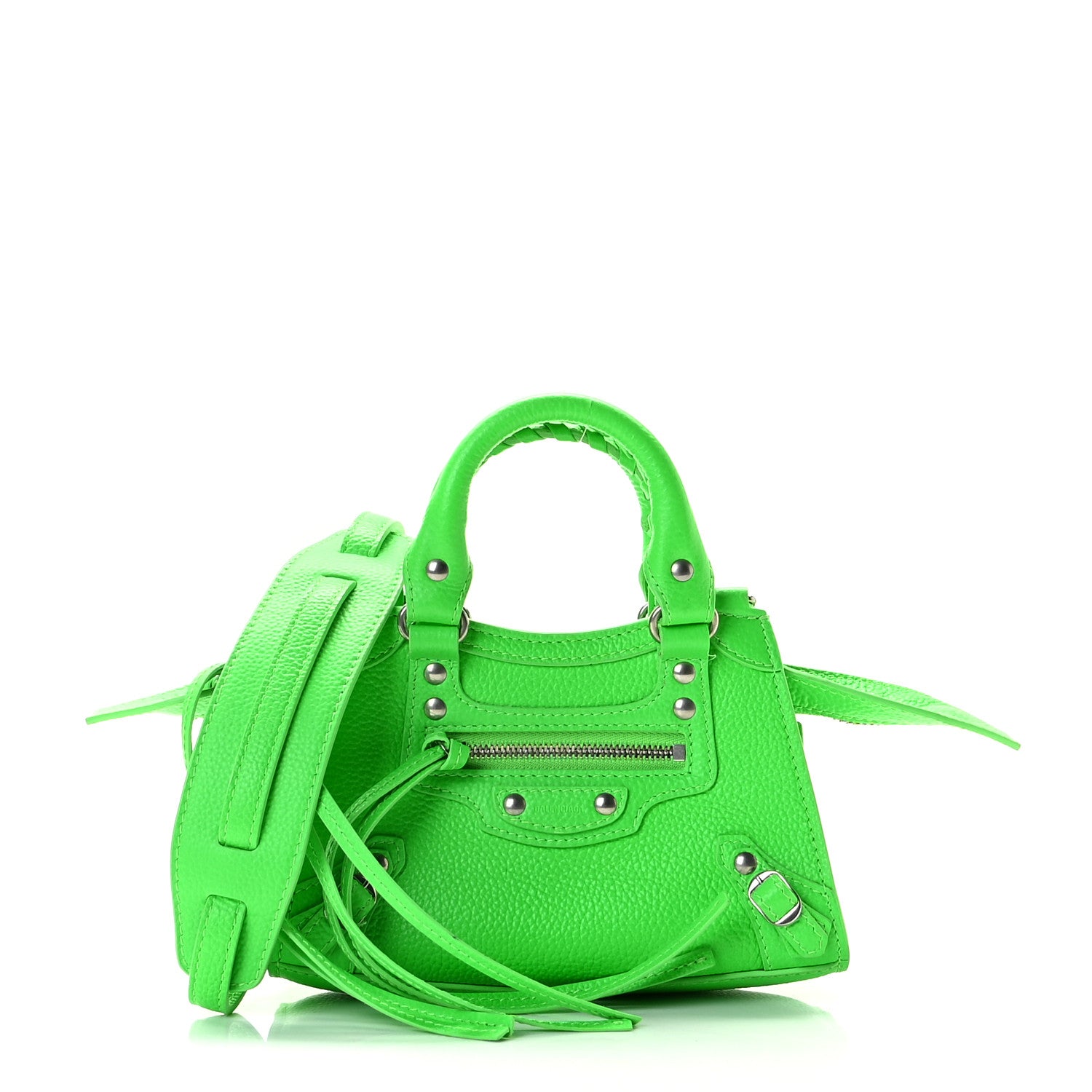 Balenciaga Grained Calfskin Neo Classic Silver Hardware Nano City Crossbody Fluo Green 1 of 10
