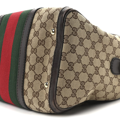 Gucci Monogram Selleria Calfskin Vintage Web Medium Boston Beige Ebony Cocoa 10 of 10