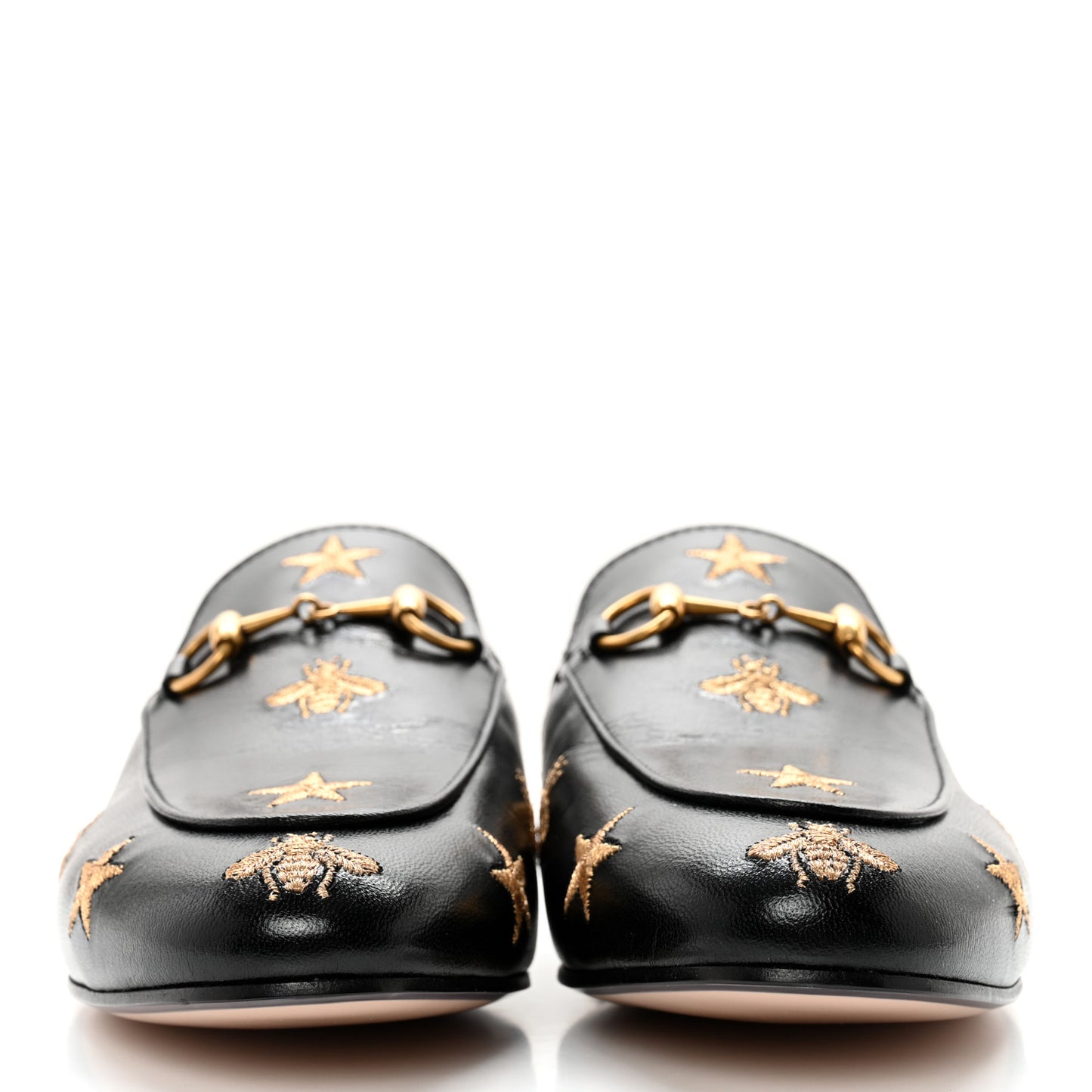 Goatskin Bee Star Embroidered Womens Princetown Slippers 37.5 Black