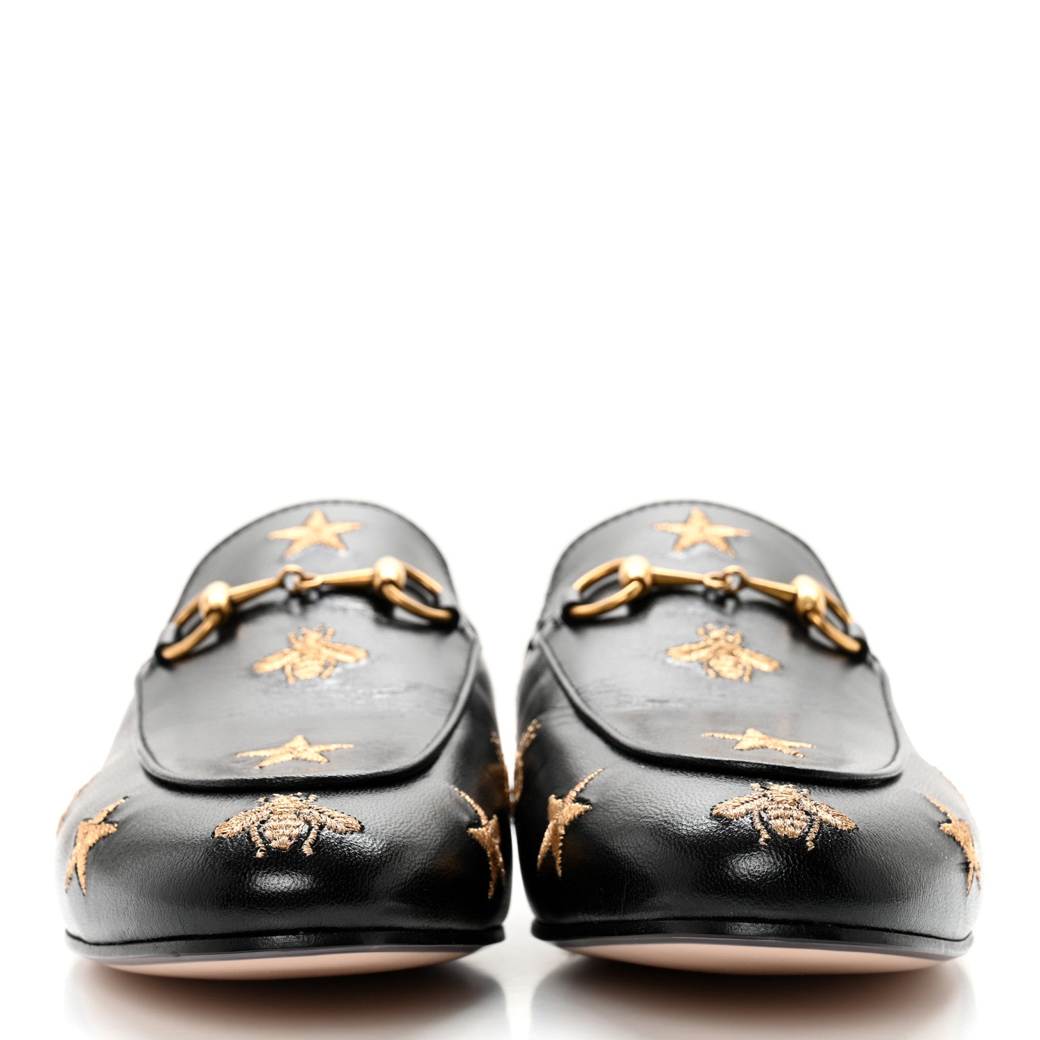 Gucci Goatskin Bee Star Embroidered Womens Princetown Slippers 37.5 Black 2 of 10