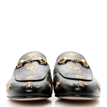 Gucci Goatskin Bee Star Embroidered Womens Princetown Slippers 37.5 Black 2 of 10