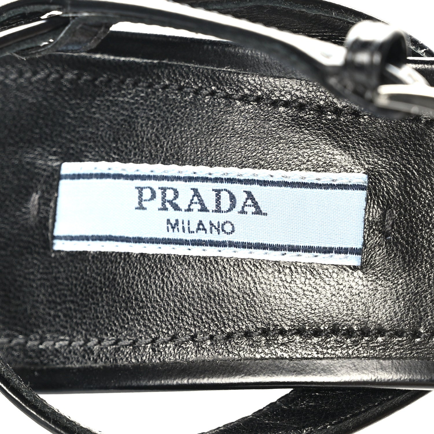 Prada Spazzolato Metal Triangle Logo Ankle Strap 100mm Sandals 39 Black 6 of 8