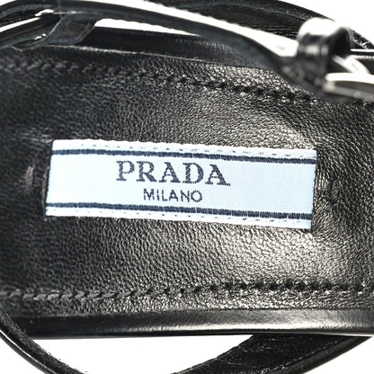 Prada Spazzolato Metal Triangle Logo Ankle Strap 100mm Sandals 39 Black 6 of 8