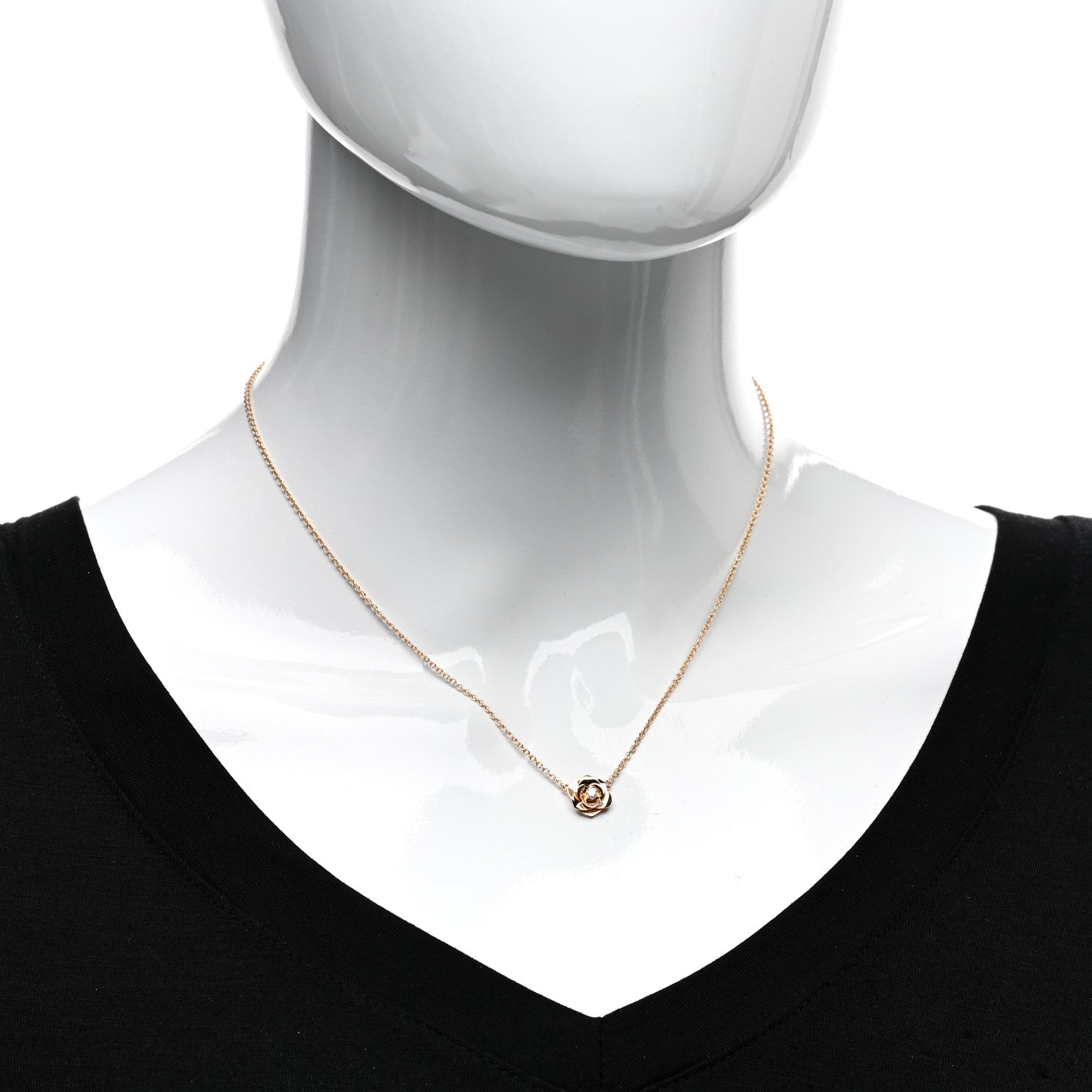 Piaget 18K Rose Gold Diamond .06ct Rose Pendant Necklace 2 of 5