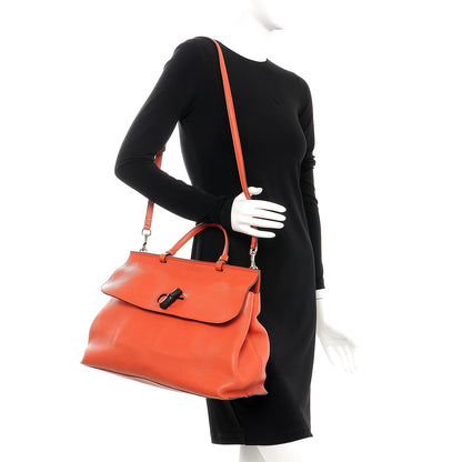 Gucci Cellarius Calfskin Large Bamboo Daily Top Handle Bag New Dark Orange 3 of 18