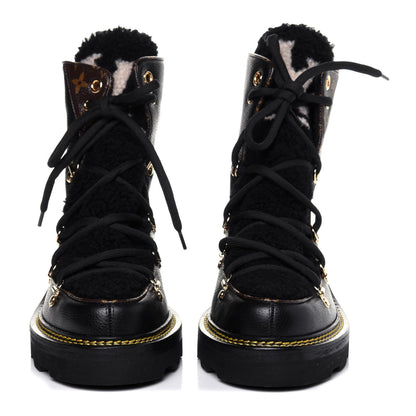 Louis Vuitton Grained Calfskin Shearling LV Beaubourg Ankle Boots 38 Black 2 of 10