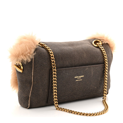 Saint Laurent Shearling Calfskin Small Reversible Monogram Kate Satchel Ecru Dark Brown 5 of 17