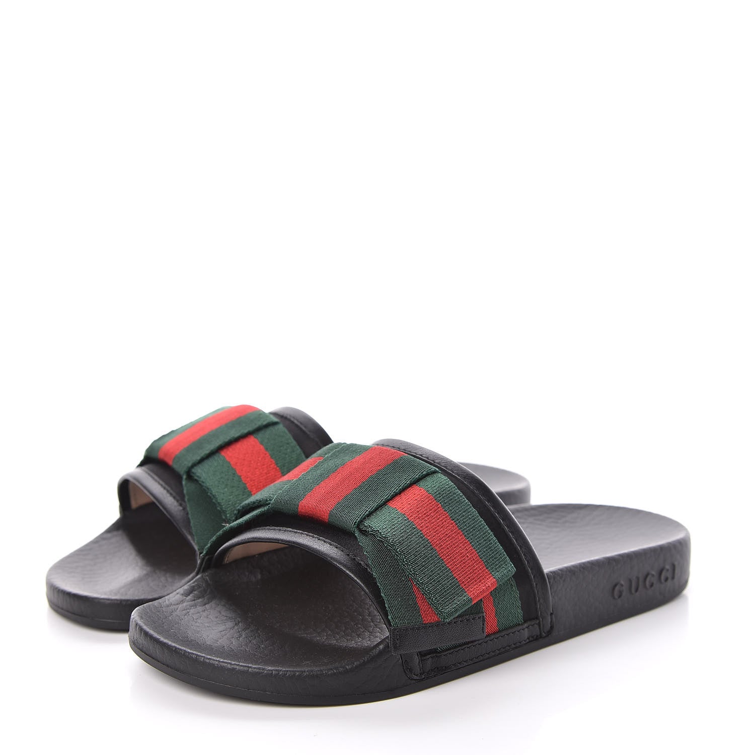 Gucci Satin Web Bow Slide Sandals 35 Black 3 of 9
