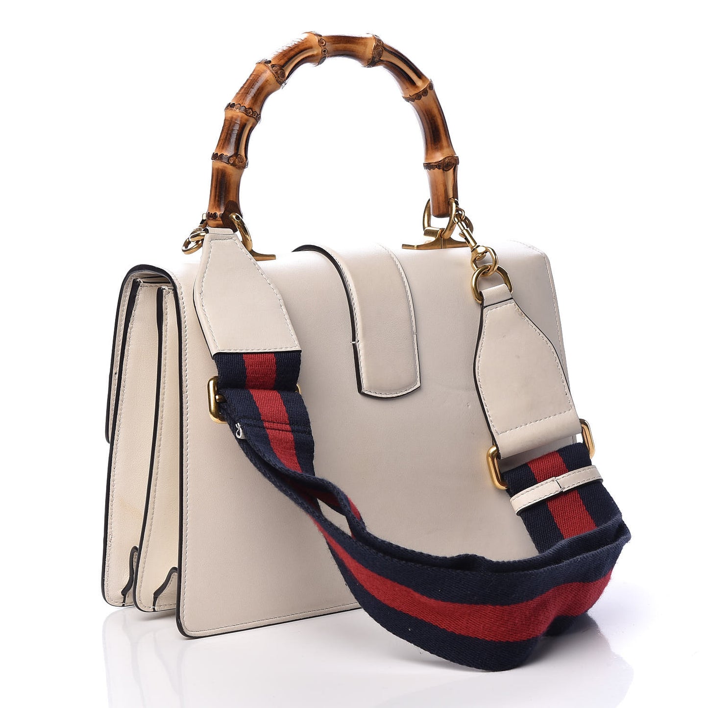 Calfskin Bamboo Web Medium Dionysus Top Handle Bag White Blue Hibiscus Red
