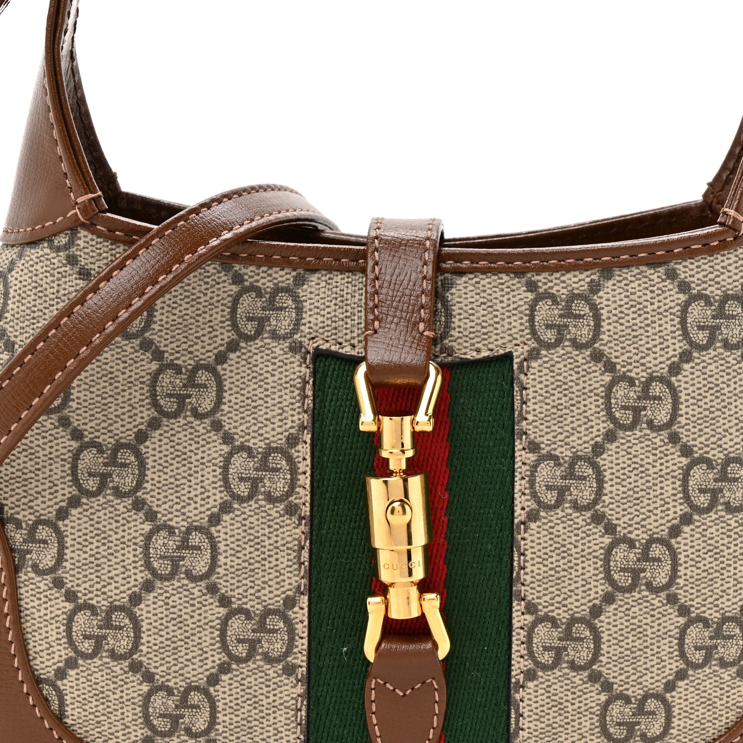 Gucci GG Supreme Monogram Azalea Calfskin Web Mini Jackie 1961 Hobo Beige Ebony Brown Sugar 8 of 10