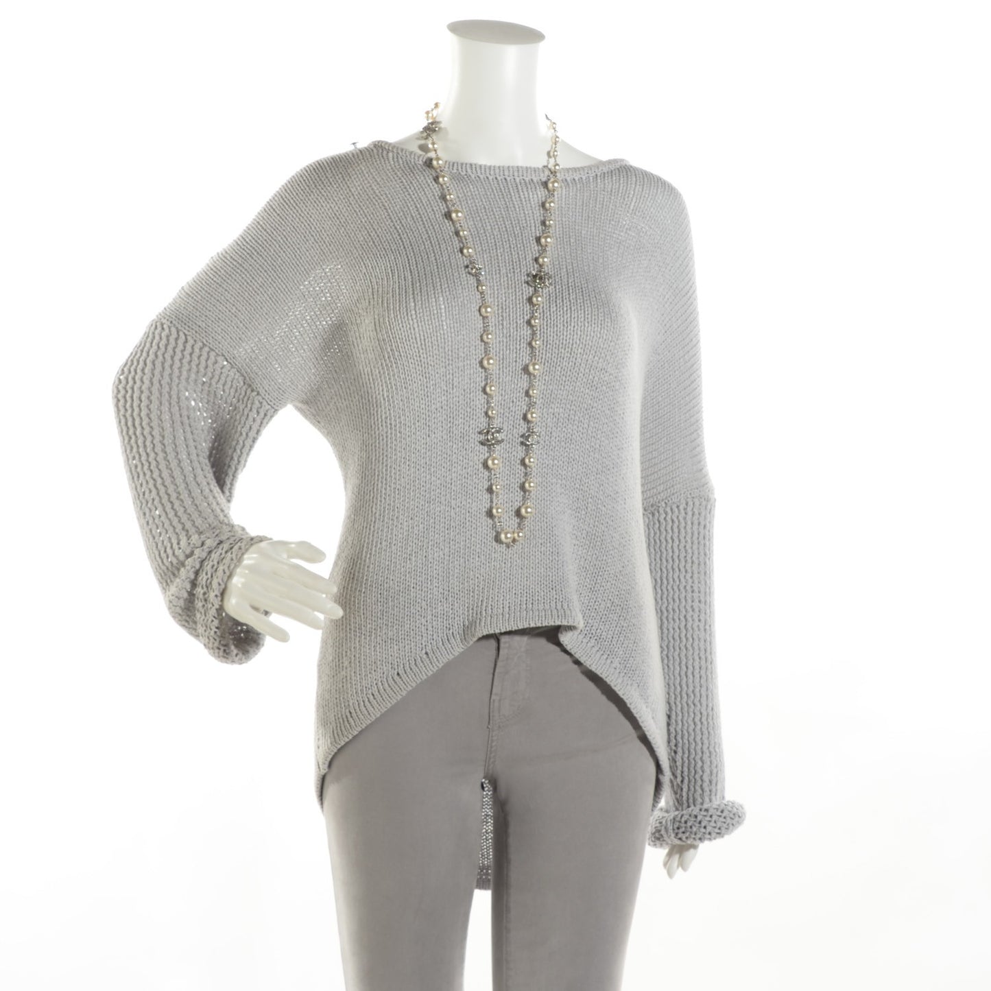 Crystal Pearl CC Long Necklace Silver