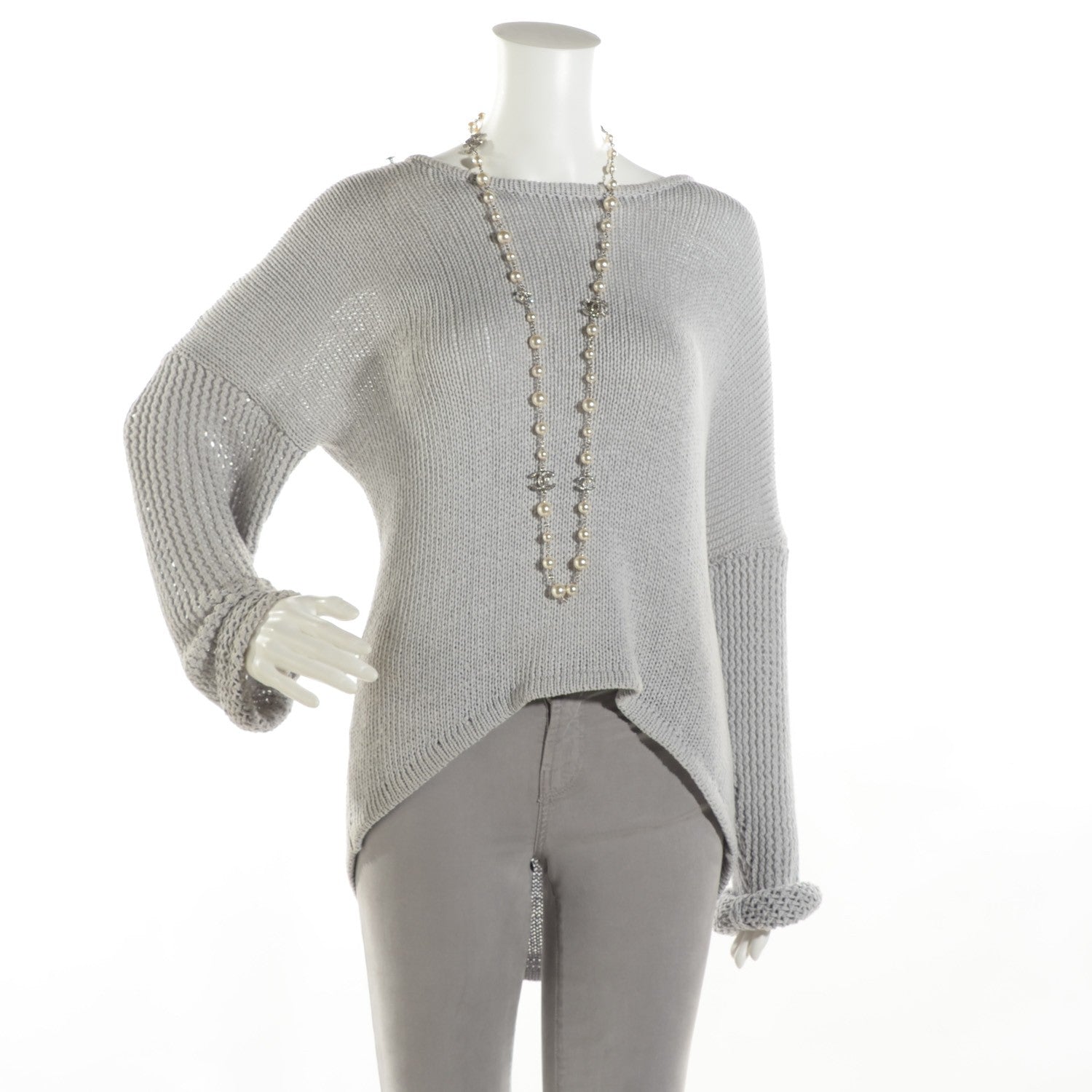 Chanel Crystal Pearl CC Long Necklace Silver 5 of 6