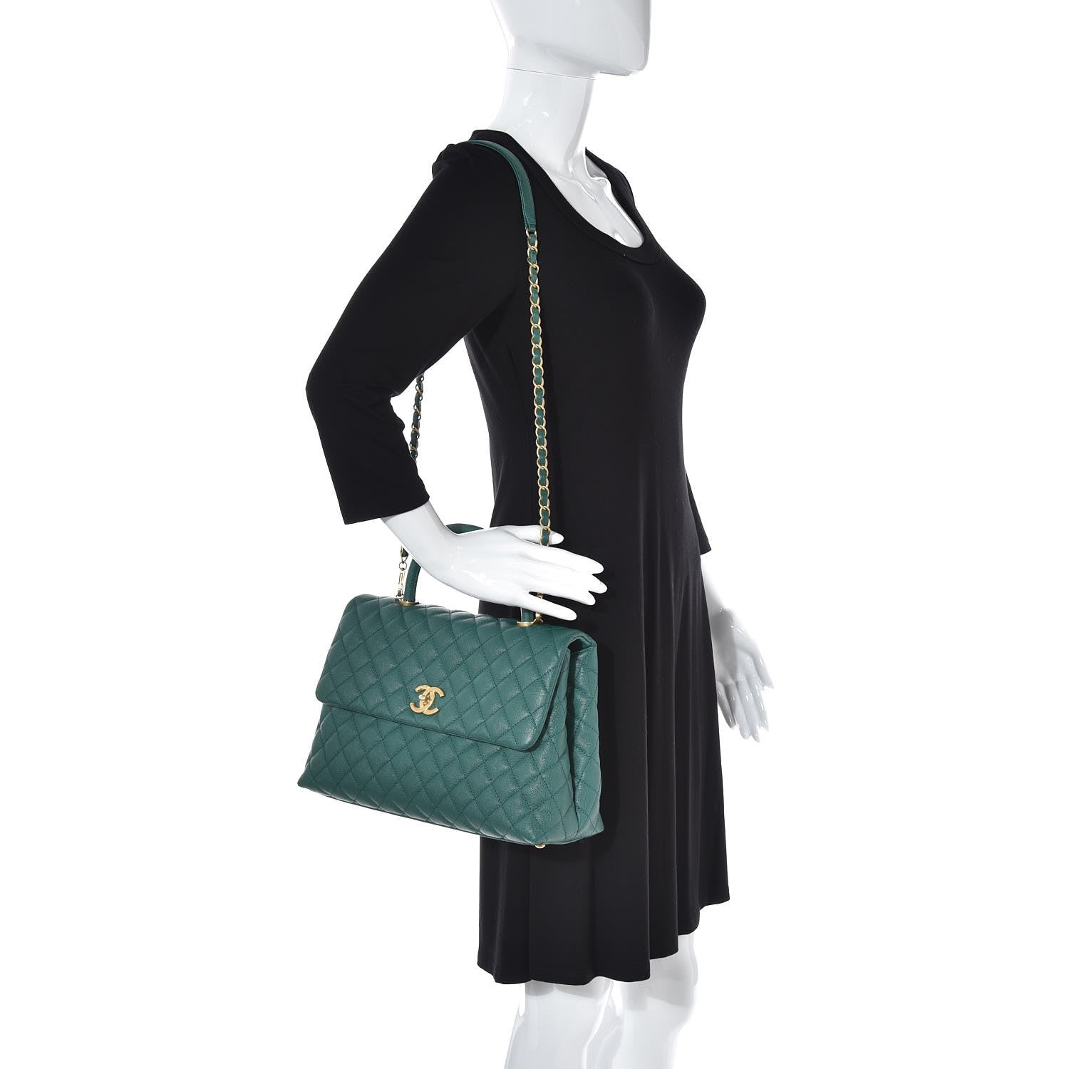Chanel Caviar Quilted Medium Coco Handle Flap Green 2 of 9