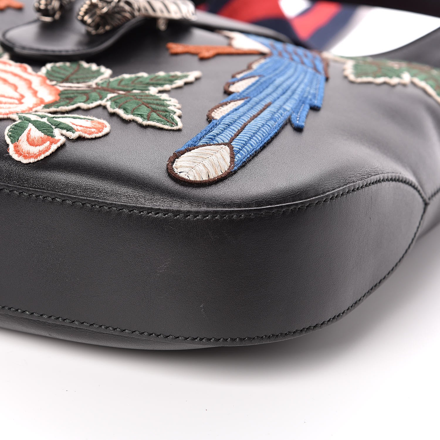 Gucci Calfskin Web Garden Collection Embroidered Medium Dionysus Hobo Black 10 of 11
