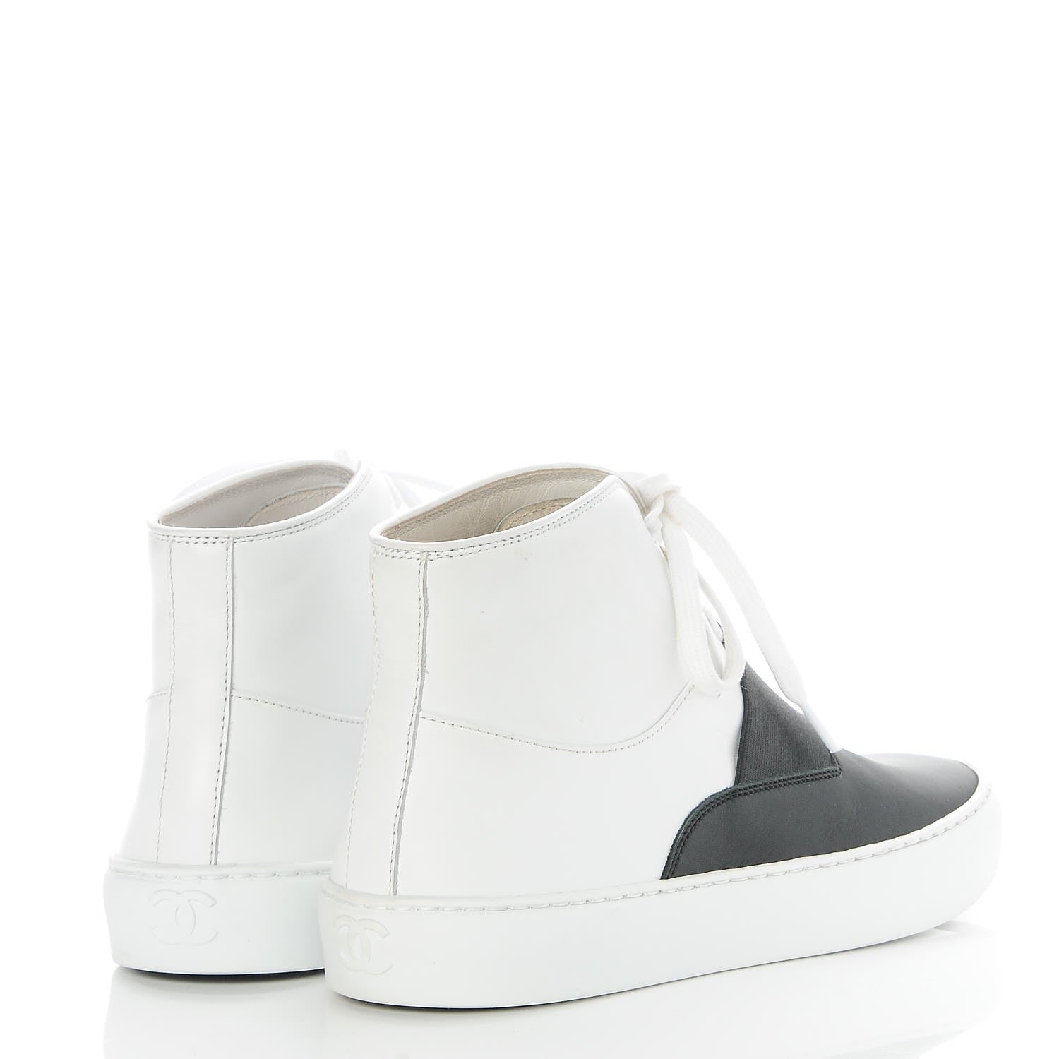 Chanel Calfskin Lace Up Sneakers 35.5 White Black 4 of 8