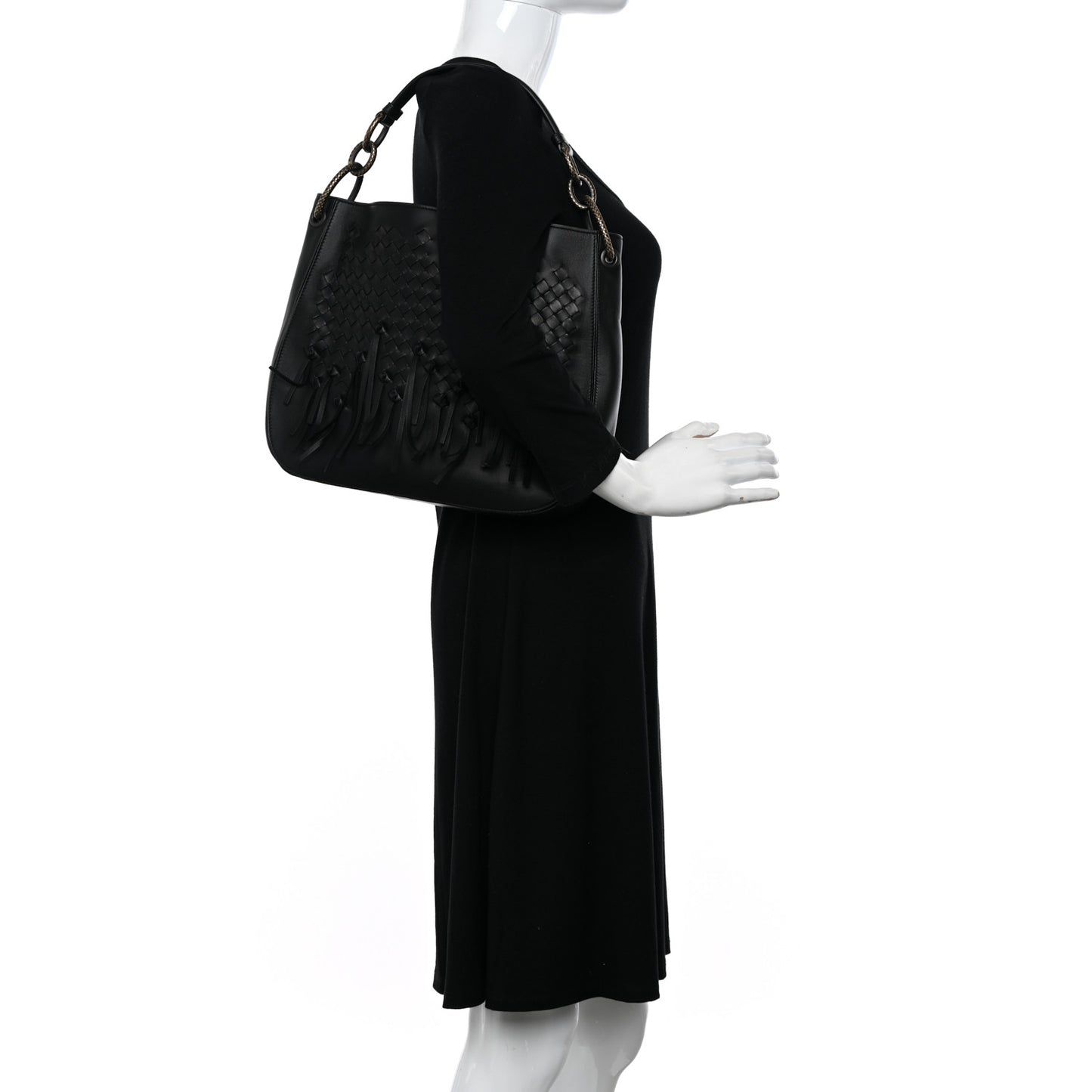 Nappa Intrecciato Fringe Brio Loop Hobo Black