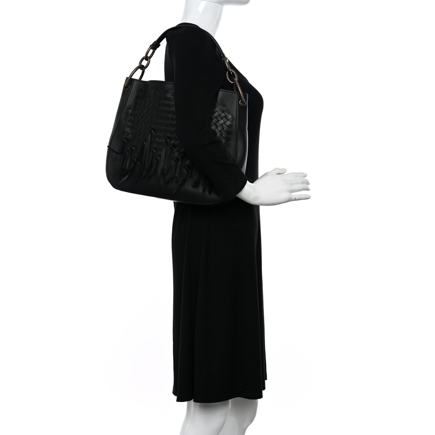 Bottega Veneta Nappa Intrecciato Fringe Brio Loop Hobo Black 2 of 14
