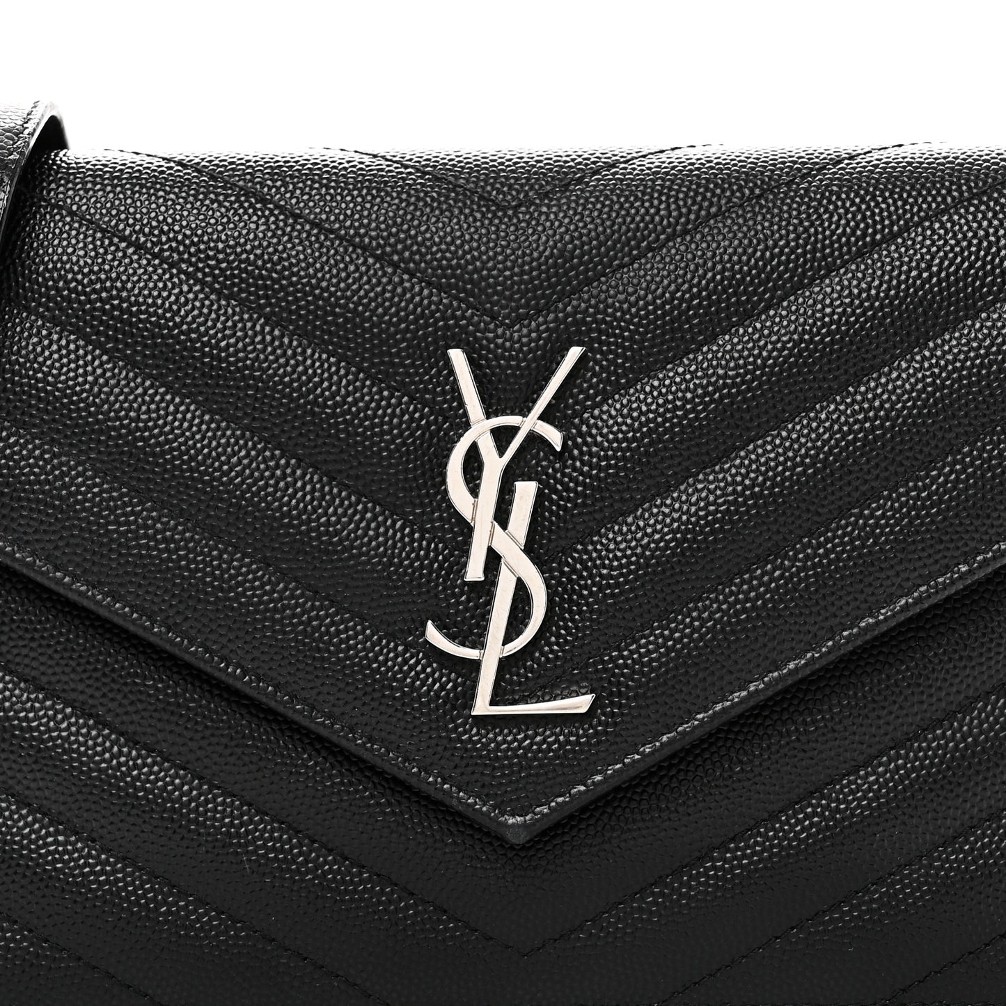 Grain De Poudre Matelasse Chevron Monogram Envelope Chain Wallet Black