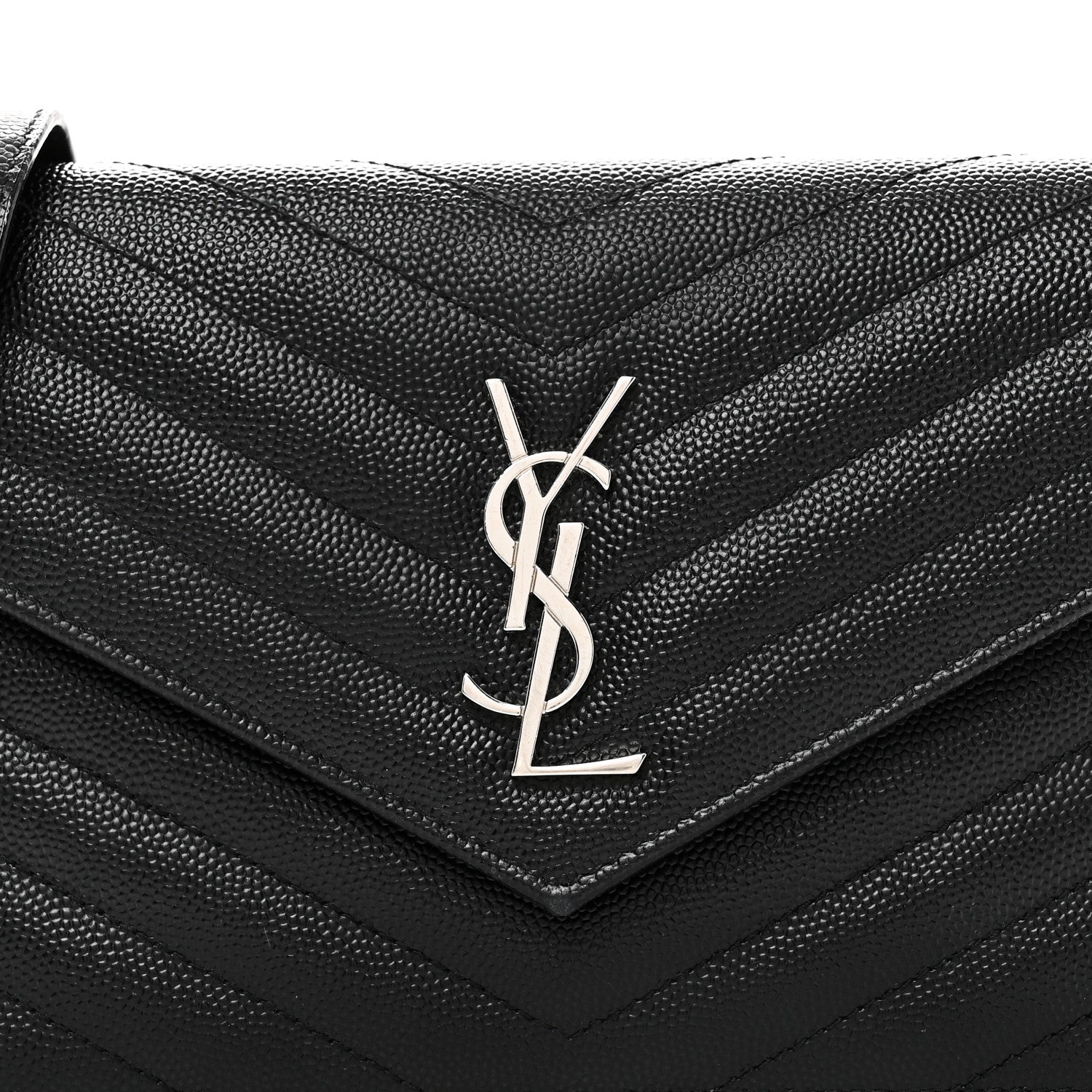 Saint Laurent Grain De Poudre Matelasse Chevron Monogram Envelope Chain Wallet Black 7 of 9