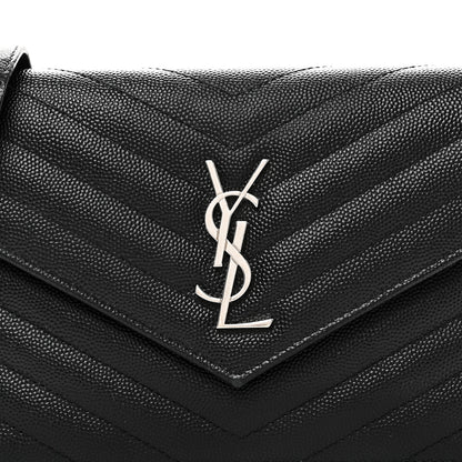 Saint Laurent Grain De Poudre Matelasse Chevron Monogram Envelope Chain Wallet Black 7 of 9