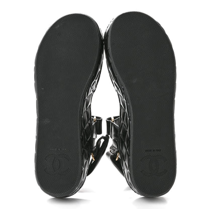 Chanel Shiny Calfskin Logo Platform Sandals 36 Black 5 of 11