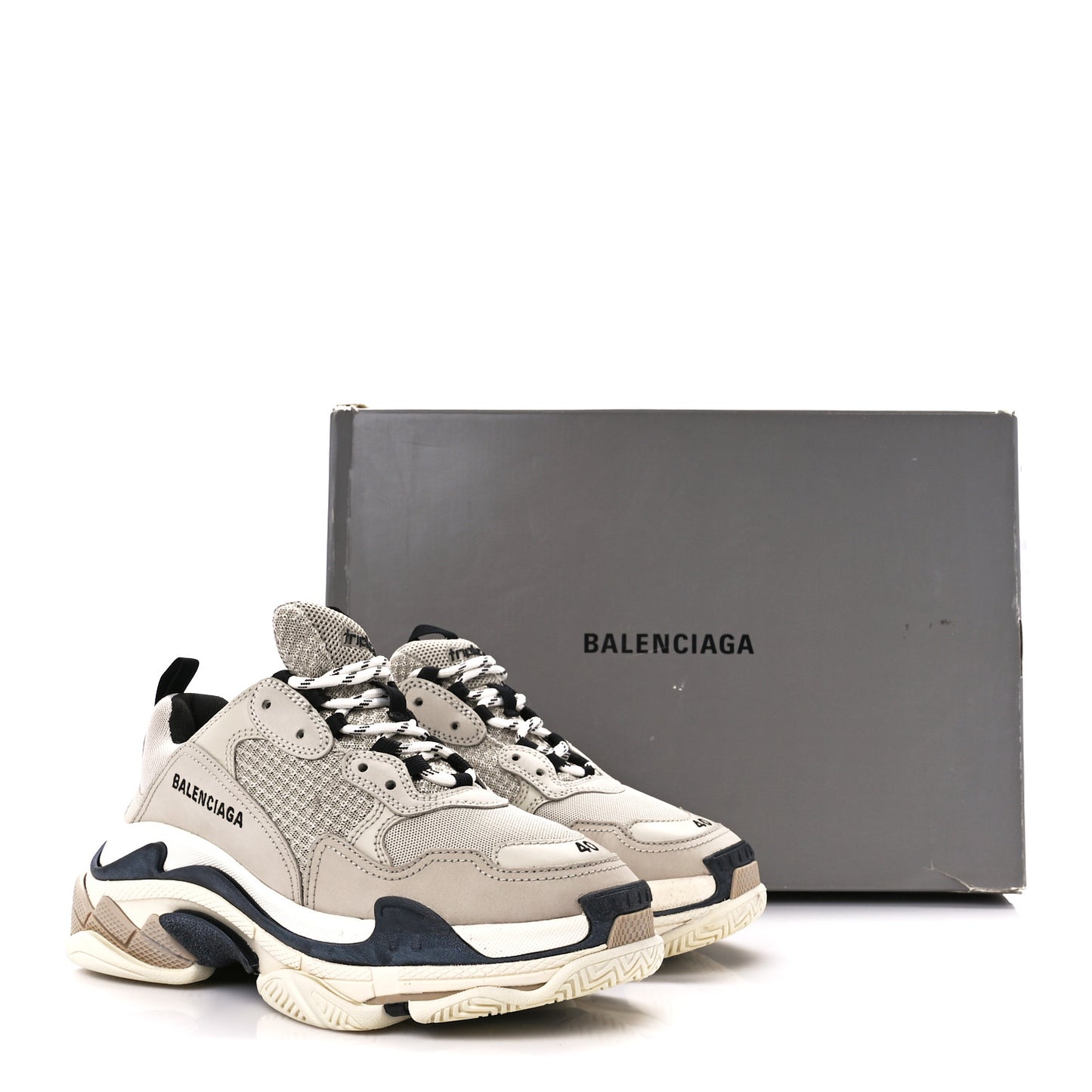 Fabric Mesh Womens Triple S Sneakers 40 Beige Black