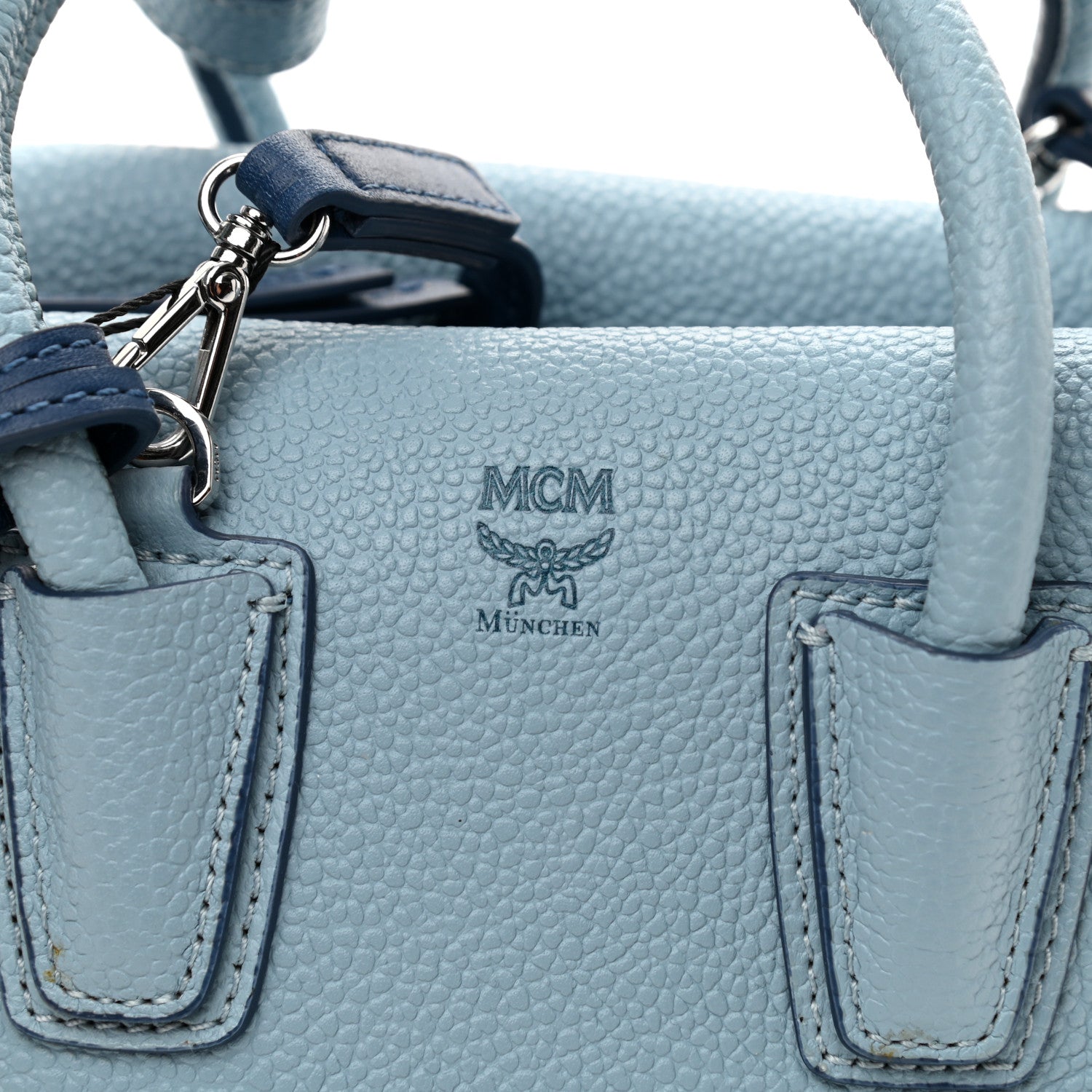 MCM Grained Calfskin Mini Milla Tote Blue 6 of 10