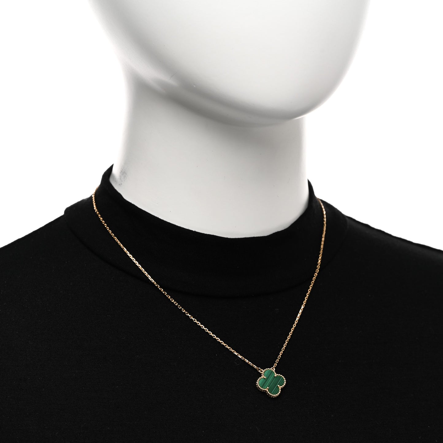 18K Yellow Gold Malachite Vintage Alhambra Pendant Necklace