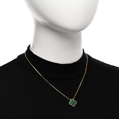 Van Cleef & Arpels 18K Yellow Gold Malachite Vintage Alhambra Pendant Necklace 2 of 5