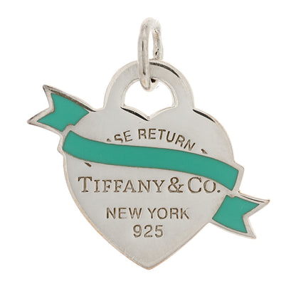Tiffany Sterling Silver Enamel Return To Tiffany Heart Ribbon Charm Blue 1 of 3