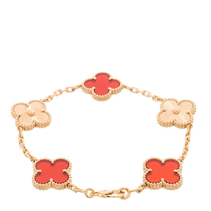 Van Cleef & Arpels 18K Rose Gold Carnelian 5 Motifs Guilloche Vintage Alhambra Bracelet 2 of 5