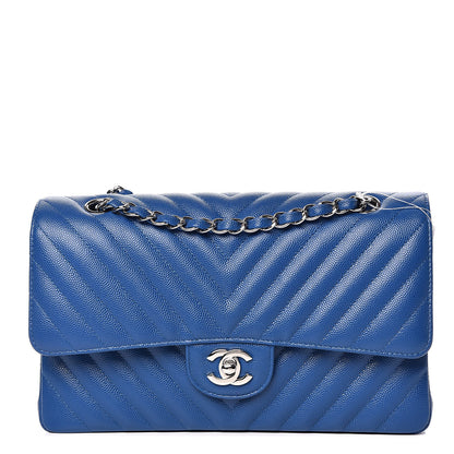 Chanel Caviar Chevron Quilted Medium Double Flap Blue 1 of 11