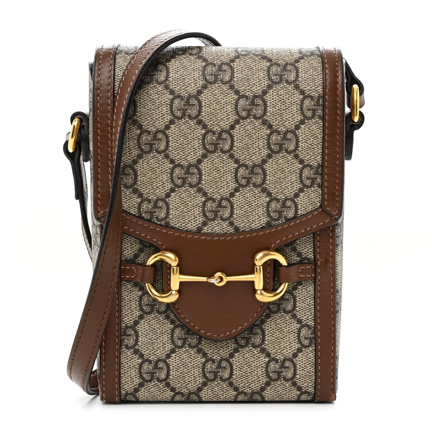 GG Supreme Monogram Mini Horsebit 1955 Crossbody Bag Beige Brown Sugar