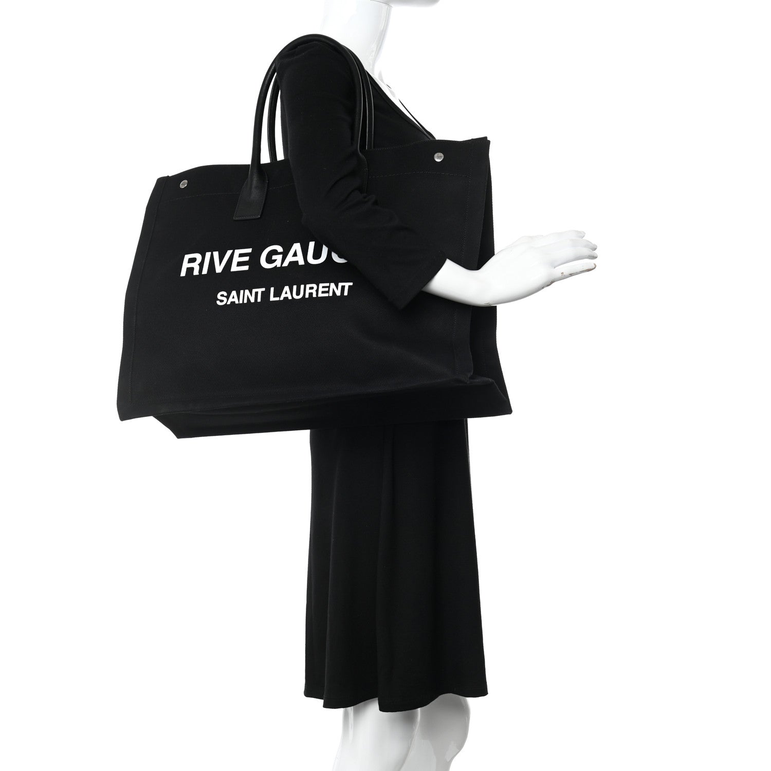 Saint Laurent Linen Calfskin Rive Gauche Tote Black 2 of 9