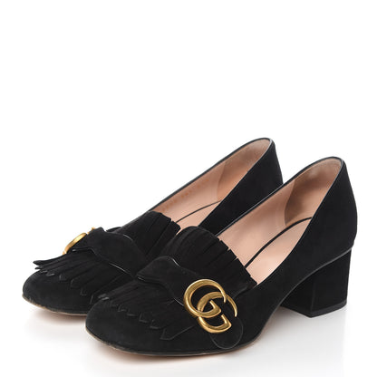 Gucci Kid Scamosciato GG Marmont Fringe 50mm Loafer Pumps 36.5 Black 3 of 10