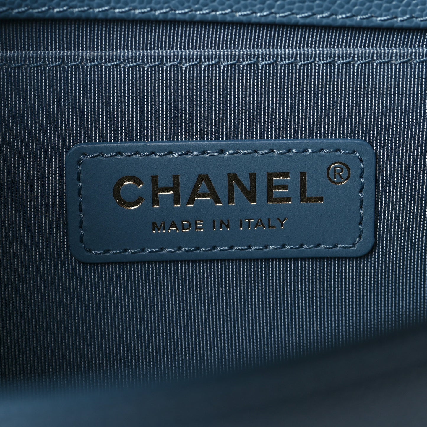 Caviar Chevron Quilted Medium Boy Flap Blue