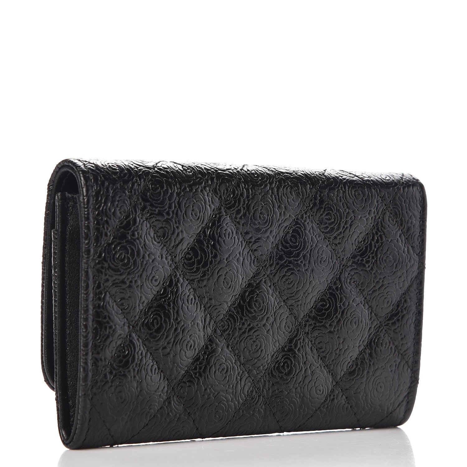 Chanel Calfskin Camellia Embossed Quilted Card Holder Black 3 of 9