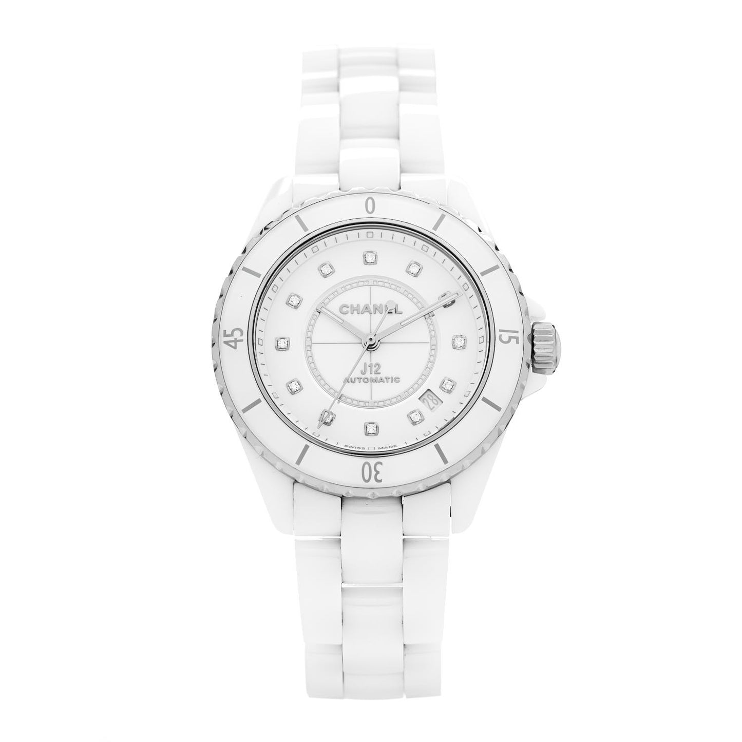 Stainless Steel Ceramic Diamond 38mm J12 Automatic Watch White